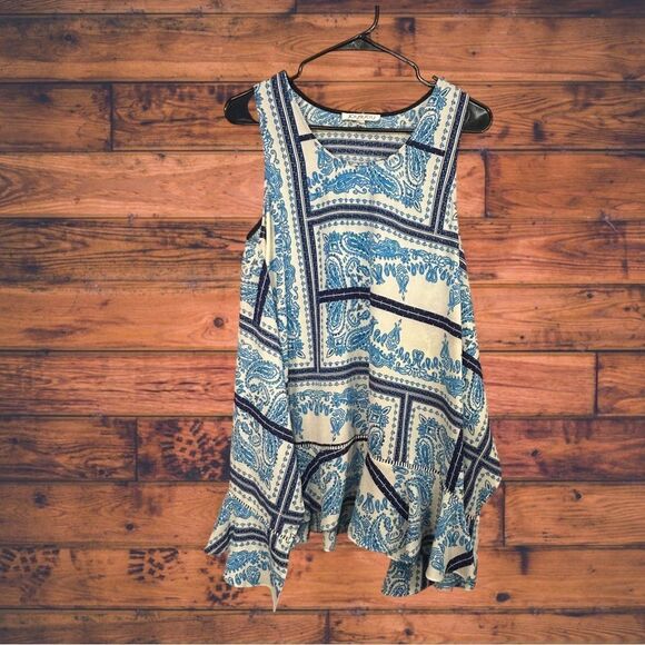 5 for $25🔥Joy Joy Blue Paisley Colorblock Tank Top Tunic Large - Picture 1 of 7